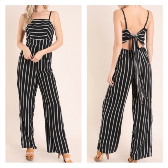 SwankStyles Pants - Black with White Pinstripe Jumpsuit
